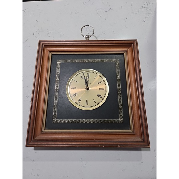 Waltham Other - Vintage‎ MCM Gold / Black Waltham Wall Hanging Clock Square Wood Frame